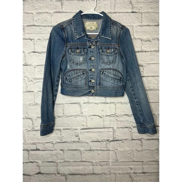Old Navy Denim Jacket Womens S Distressed with elbow patch - Picture 2 of 9